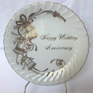 Lefton China Wedding Bell & Dove Anniversary Plate